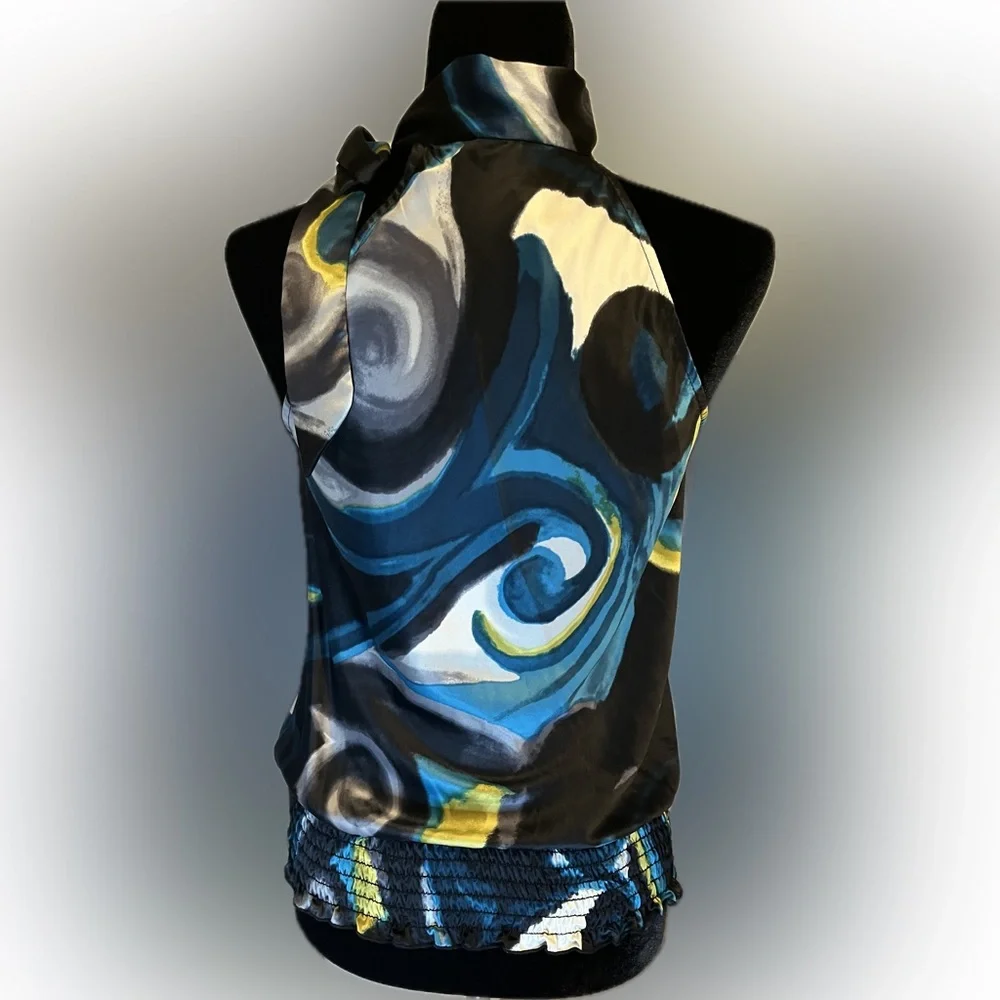 Heart Soul Abstract Black Scarf Tie Blouse size Small - Picture 4 of 11